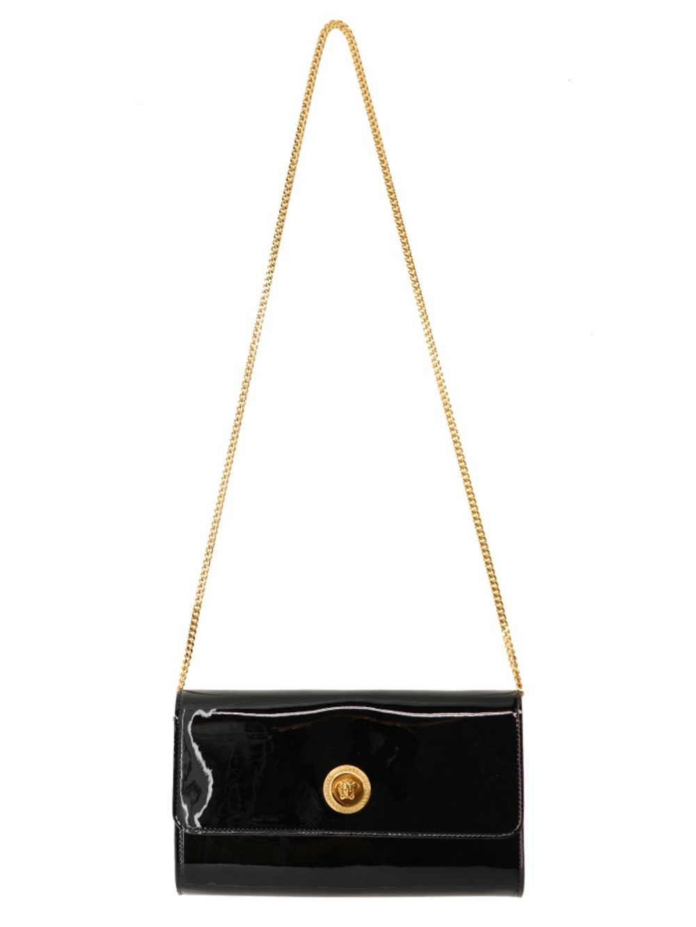 Versace Medusa Wallet On Chain Crossbody Black Patent Leather New
